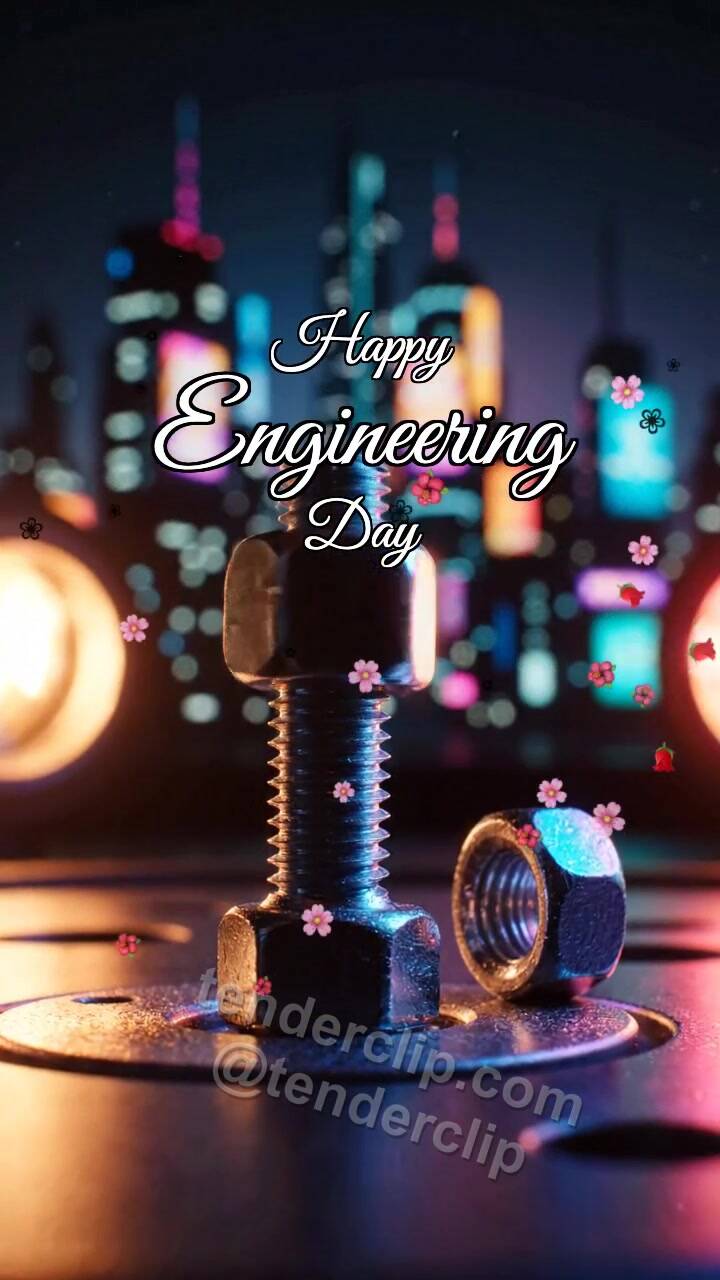 Animated greeting card about Happy Engineering Day: Bolt Fits Perfectly