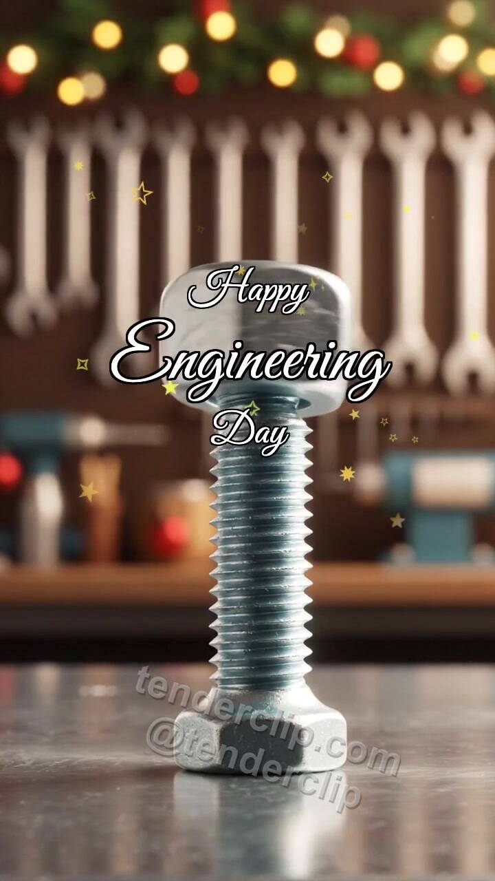 Animated greeting card about Happy Engineering Day: Bolt Fits Perfectly