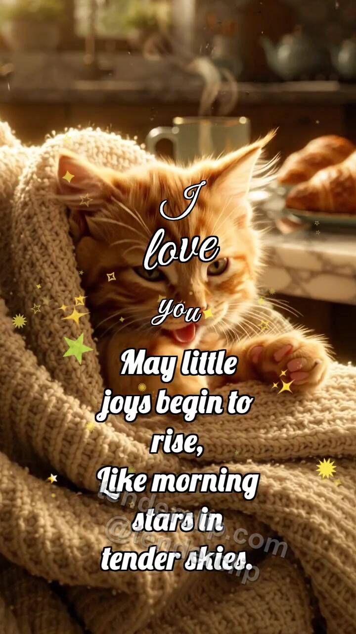 Animated greeting card about I love you: Kitten Under Blanket