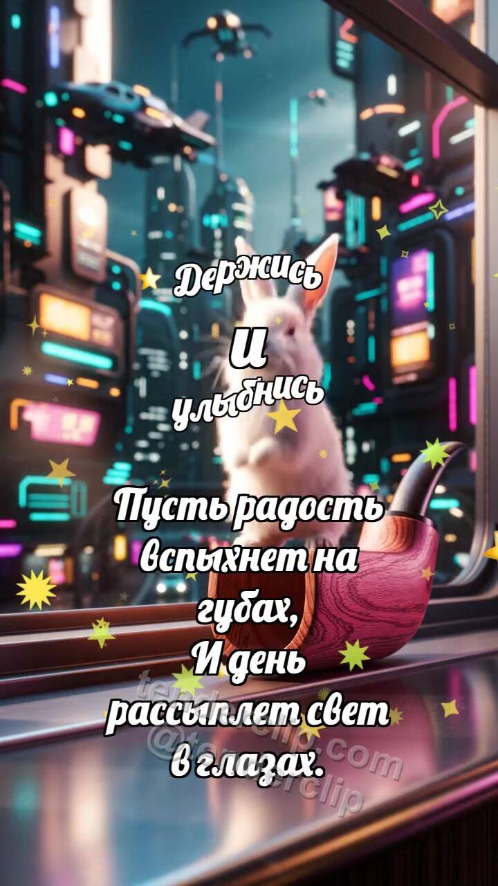 Анимационная открытка на тему Держись и улыбнись: Малиновая свирель выпускает зайчик