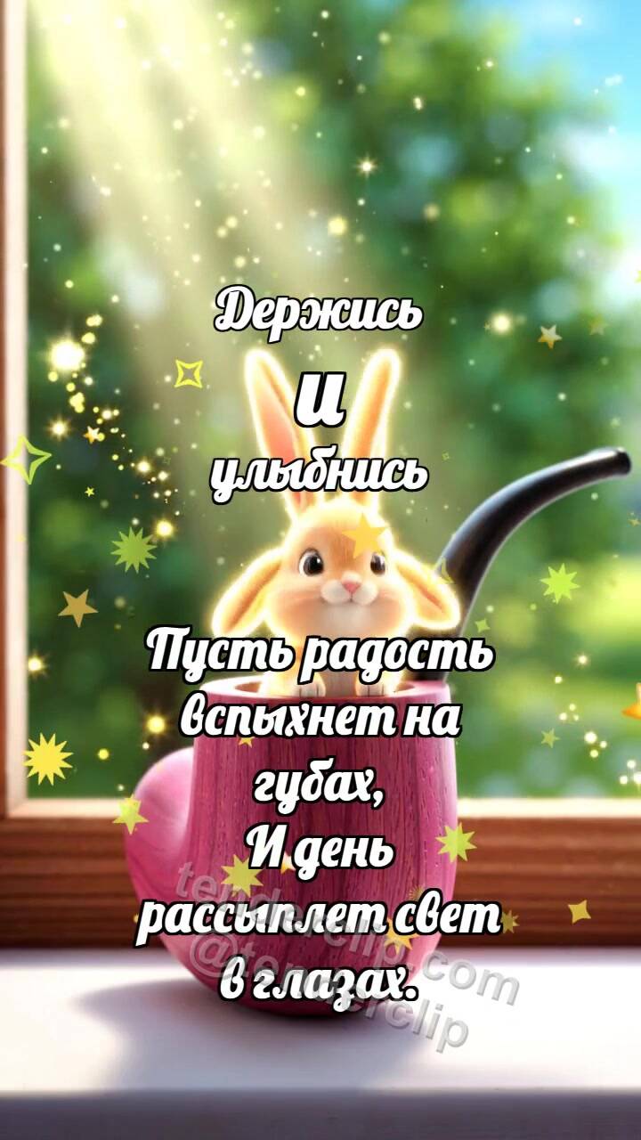 Анимационная открытка на тему Держись и улыбнись: Малиновая свирель выпускает зайчик