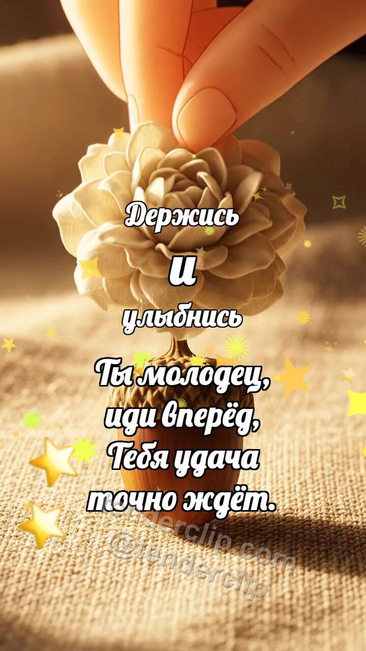 Анимационная открытка на тему Держись и улыбнись: Кремовая розетка венчает желудь