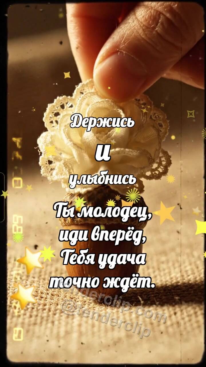 Анимационная открытка на тему Держись и улыбнись: Кремовая розетка венчает желудь