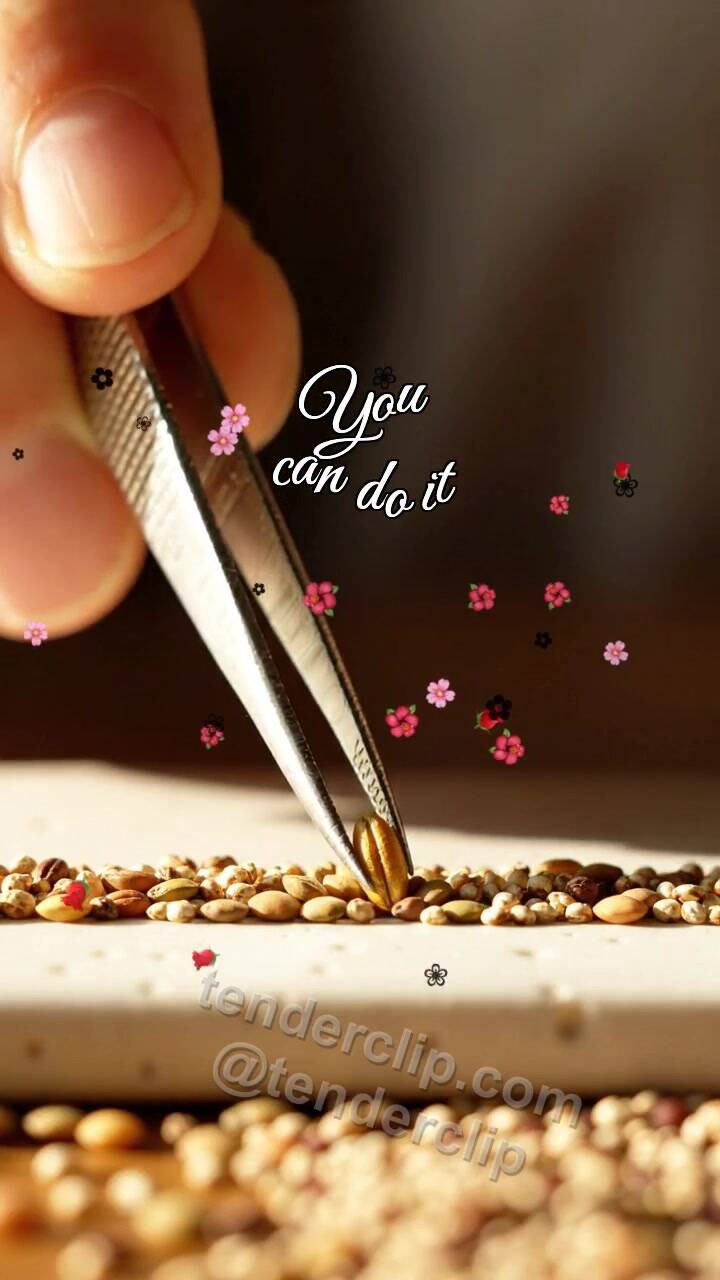 Animated greeting card about You can do it: Tweezers Choose Grain
