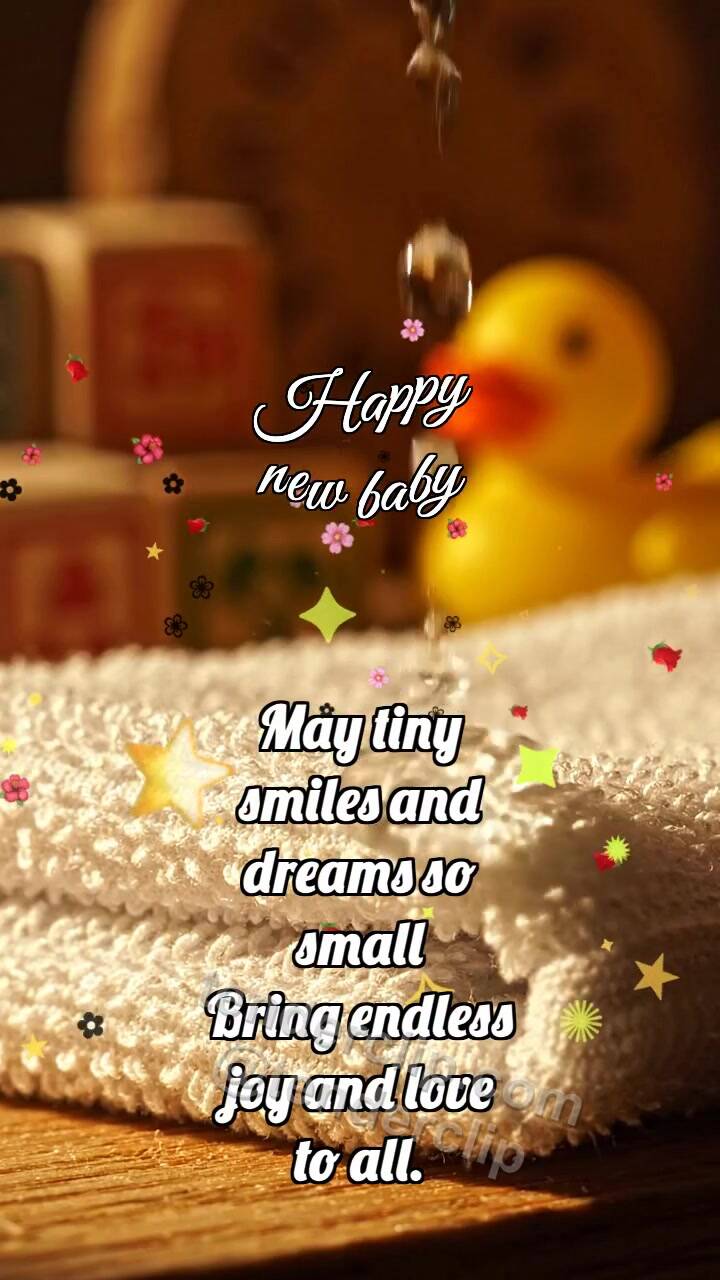 Animated greeting card about Happy new baby: Soft Towel Catches Drop