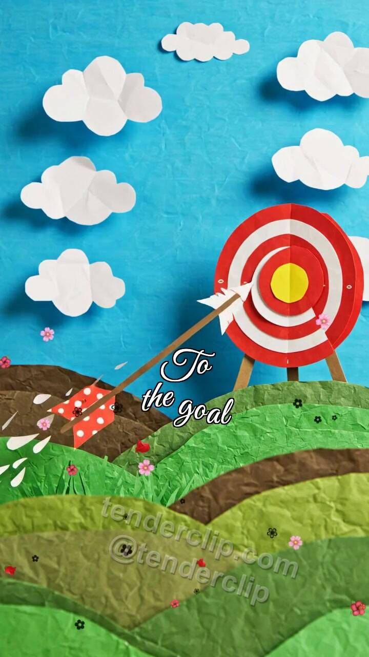 Animated greeting card about To the goal: arrow finds the target