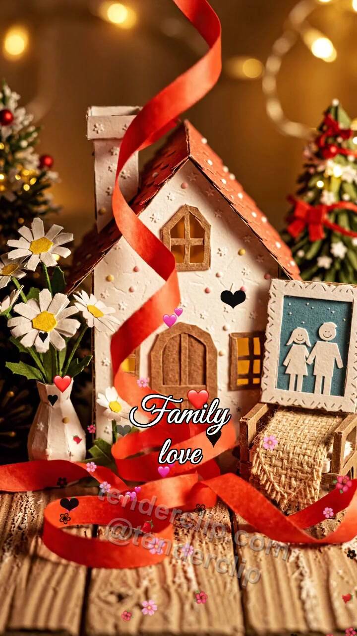 Animated greeting card about Family love: ribbon fixes the decoration