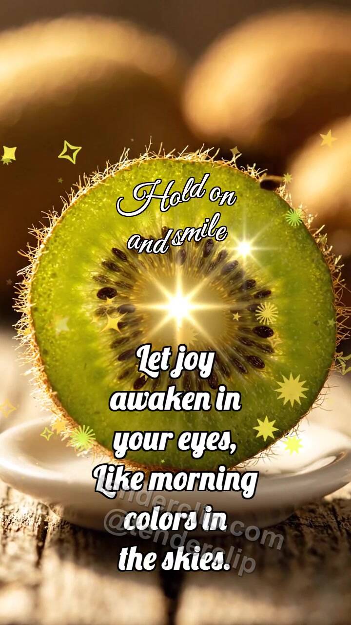 Animated greeting card about Hold on and smile: Kiwi Slice Catches Gleam