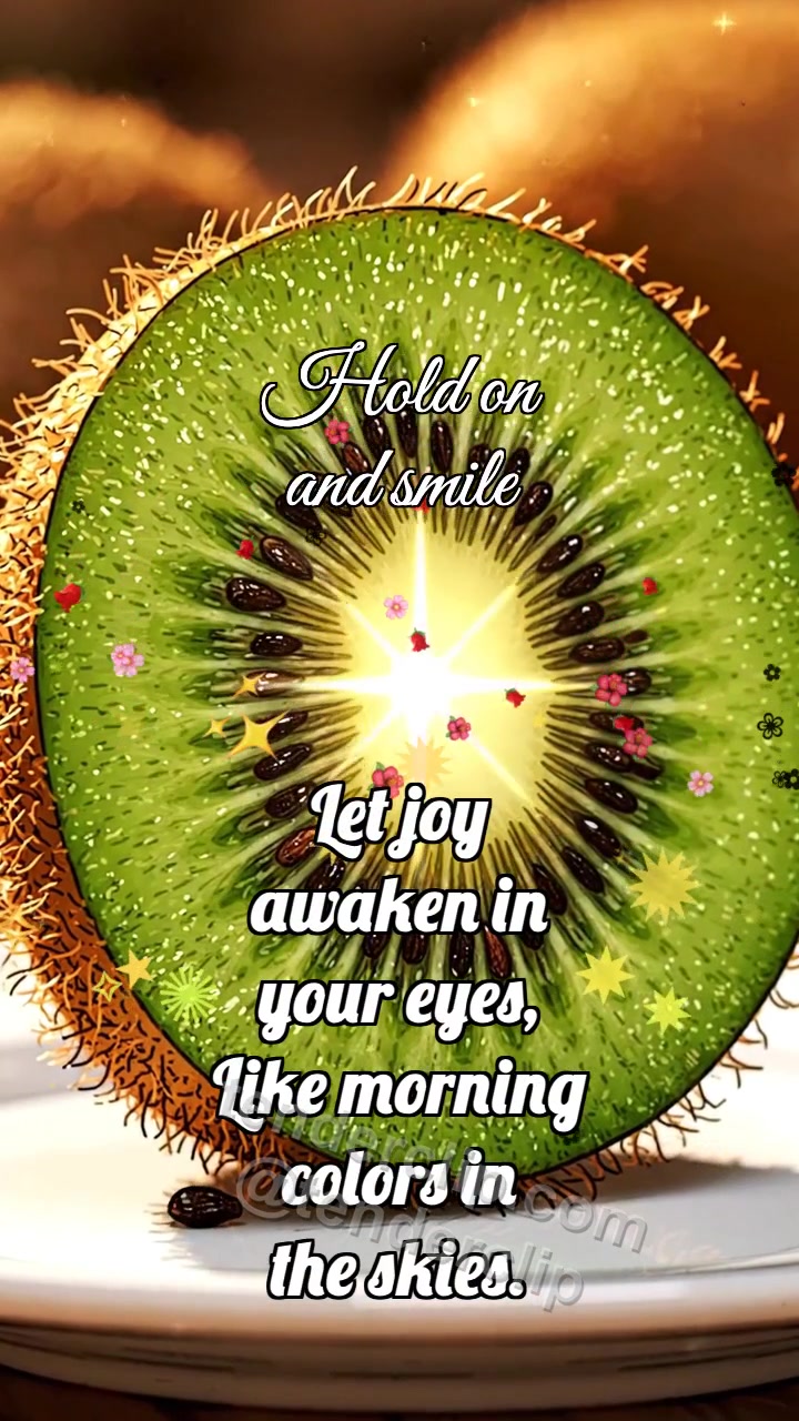 Animated greeting card about Hold on and smile: Kiwi Slice Catches Gleam