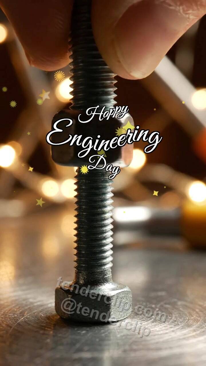 Animated greeting card about Happy Engineering Day: Bolt Fits Perfectly