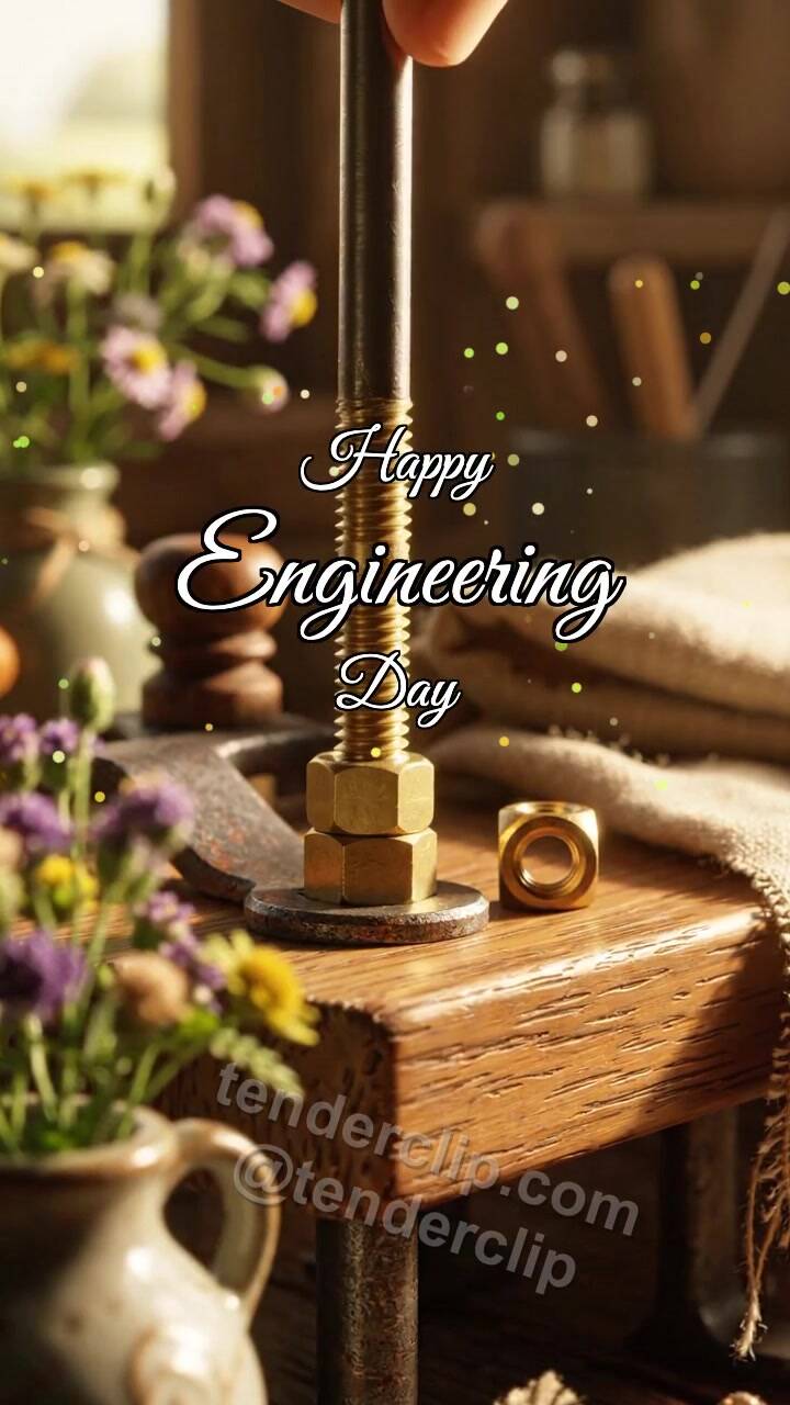 Animated greeting card about Happy Engineering Day: Bolt Fits Perfectly