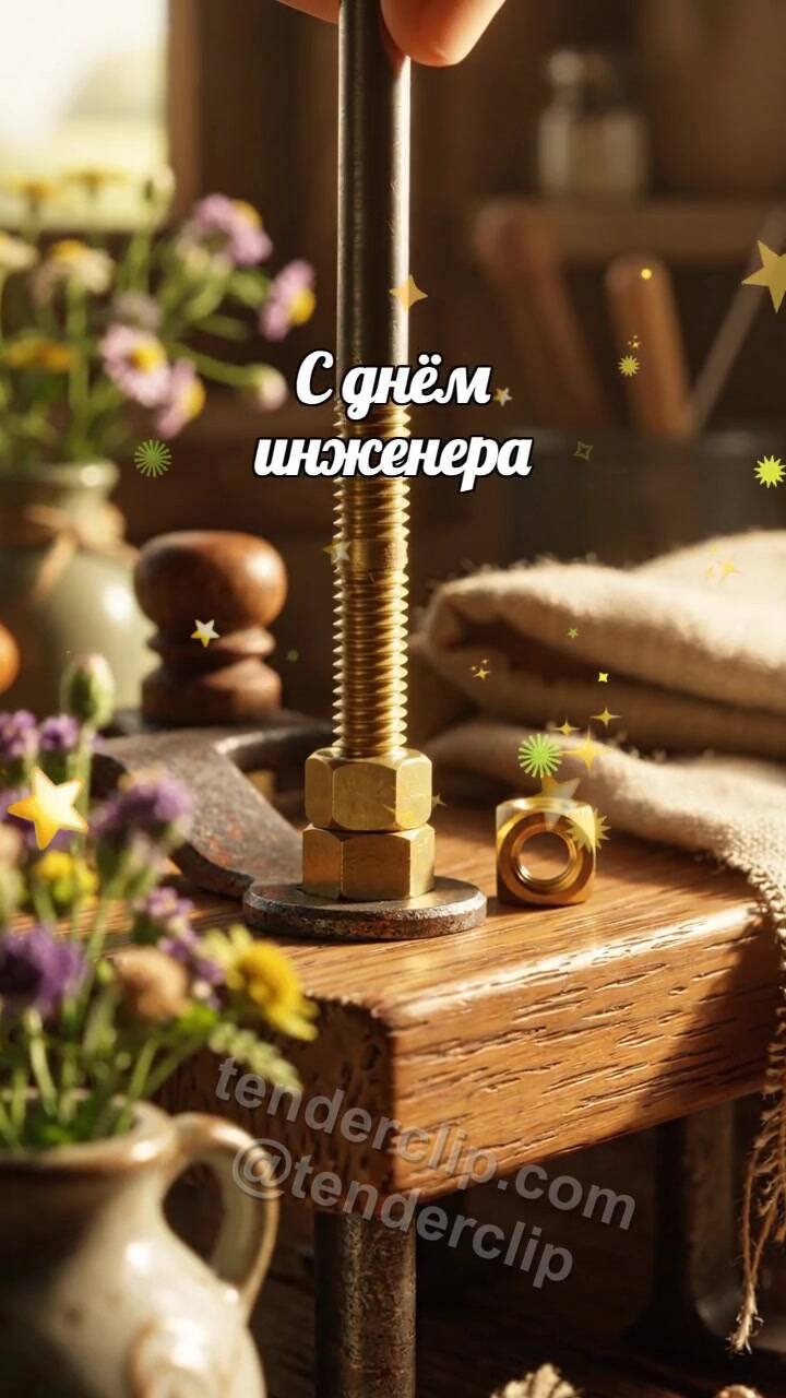 Анимационная открытка на тему С днём инженера: Гайка садится точно