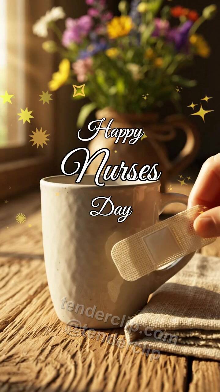 Animated greeting card about Happy Nurses Day: Bandage Hugs Mug