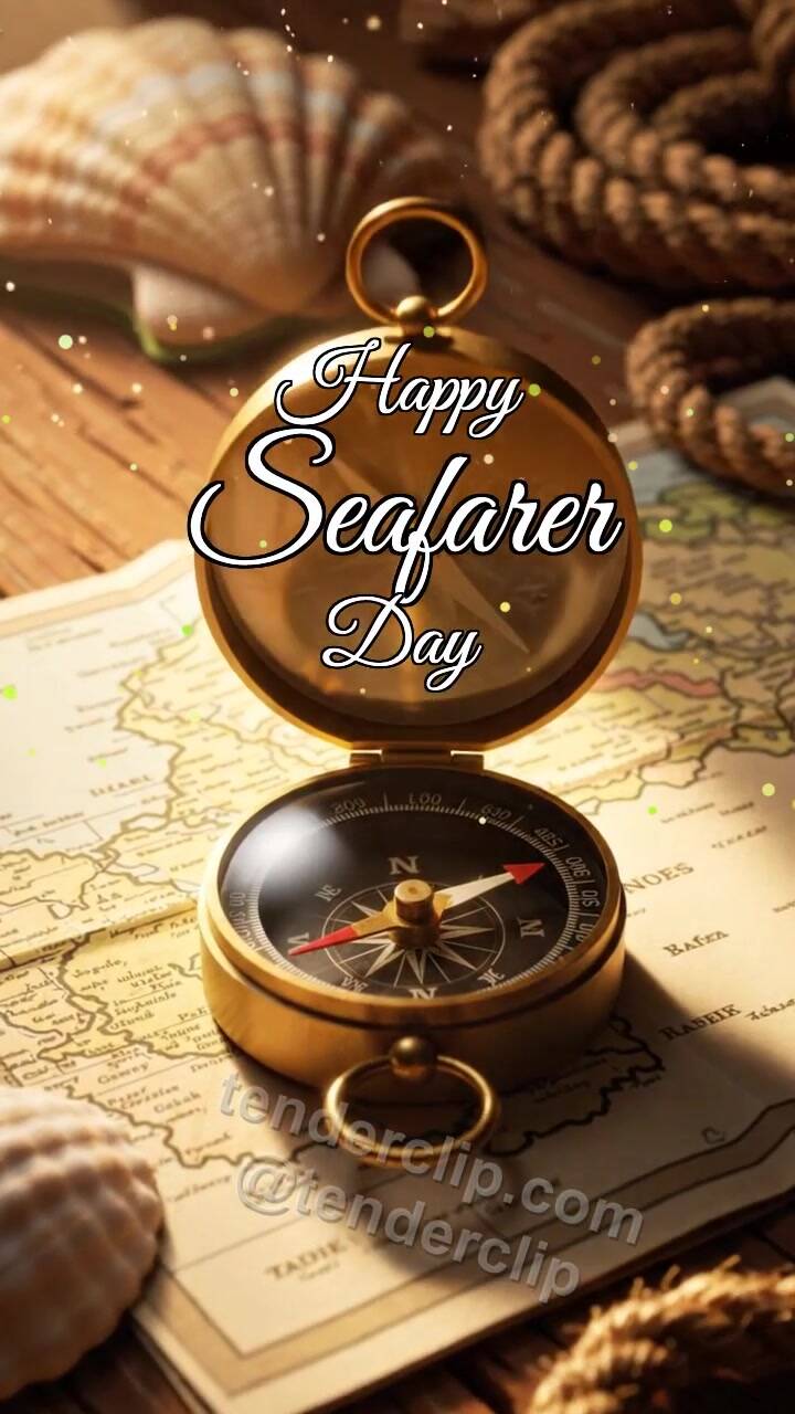Animated greeting card about Happy Seafarer Day: Compass Finds Beam