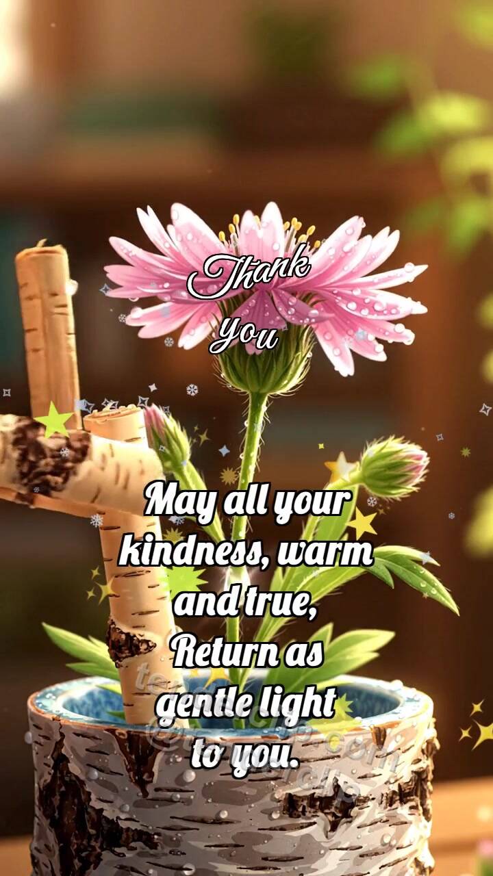 Animated greeting card about Thank you: Birch Brace Straightens Flower
