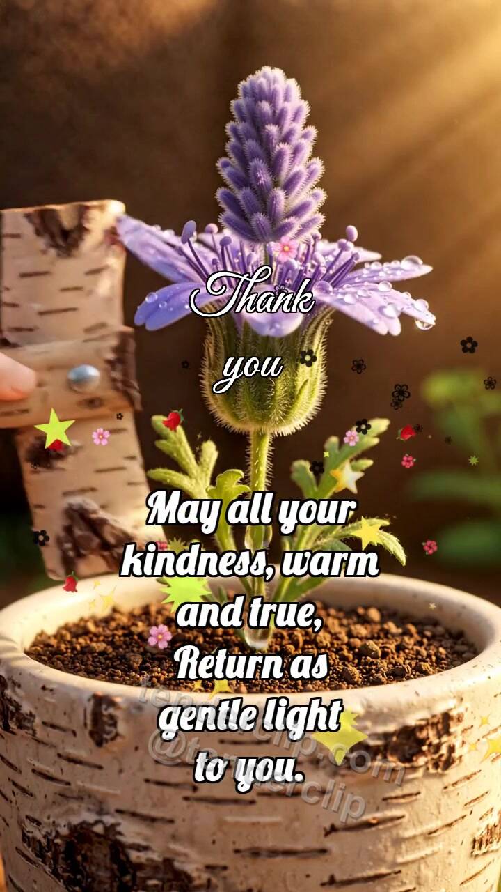 Animated greeting card about Thank you: Birch Brace Straightens Flower