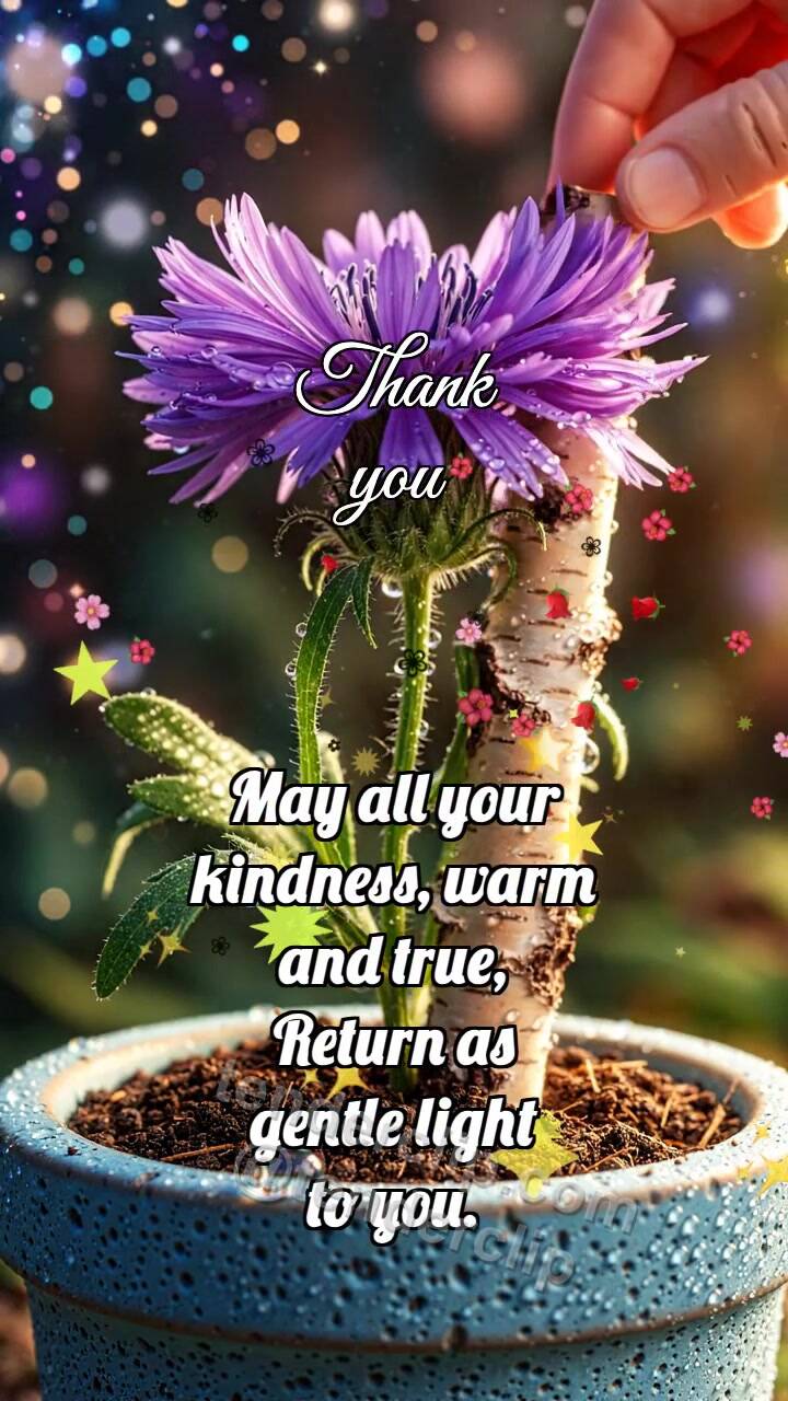 Animated greeting card about Thank you: Birch Brace Straightens Flower