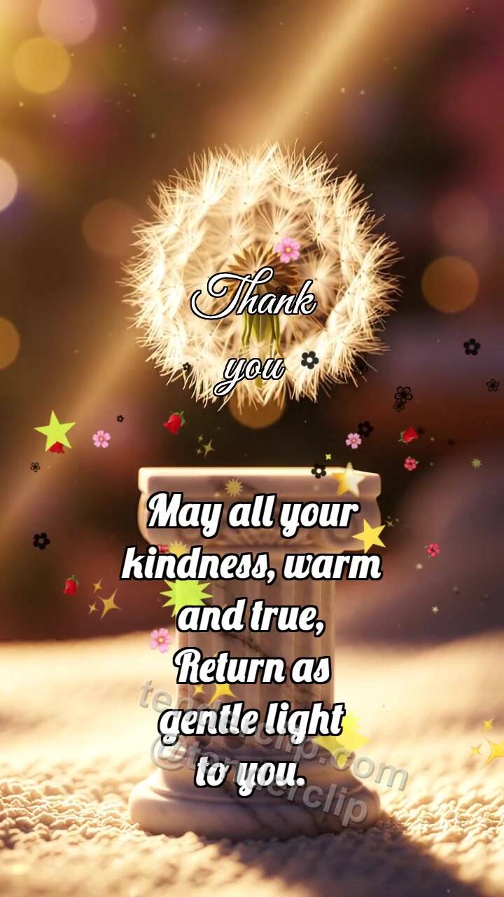 Animated greeting card about Thank you: Marble Column Holds Fluff