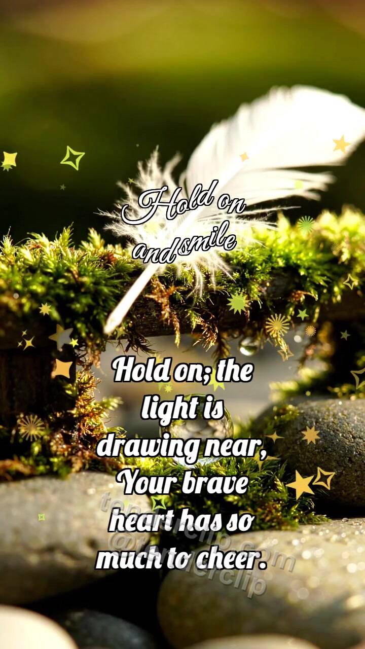 Animated greeting card about Hold on and smile: Mossy Handrail Holds Feather