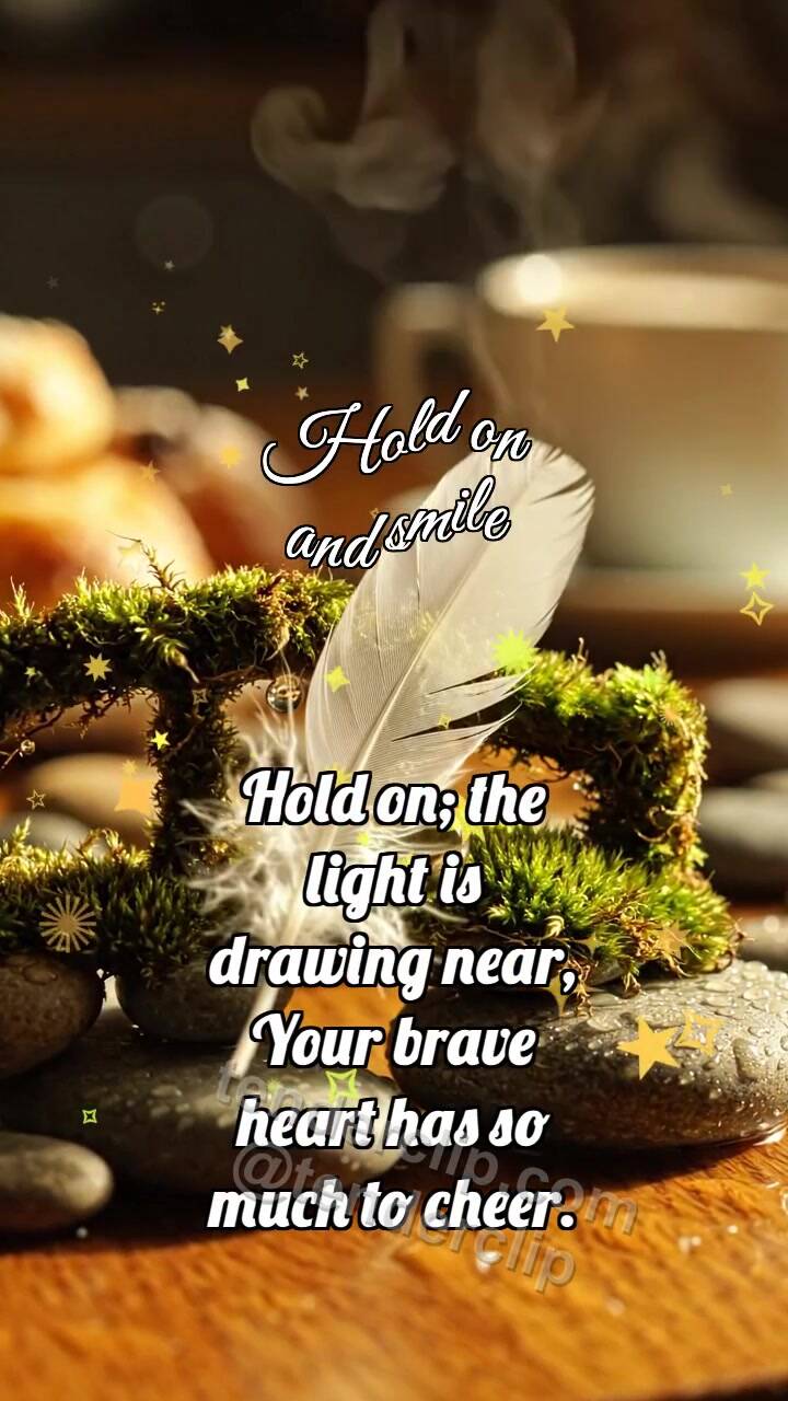 Animated greeting card about Hold on and smile: Mossy Handrail Holds Feather