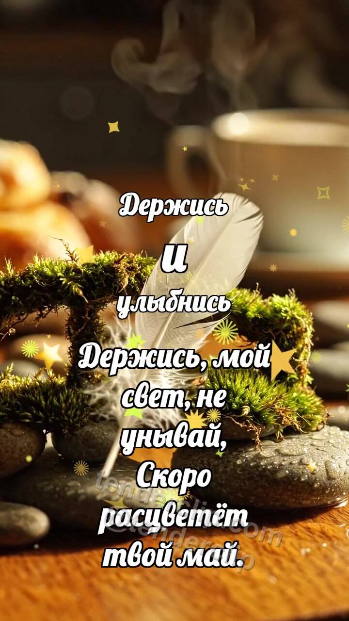 Анимационная открытка на тему Держись и улыбнись: Мшистый поручень держит перо