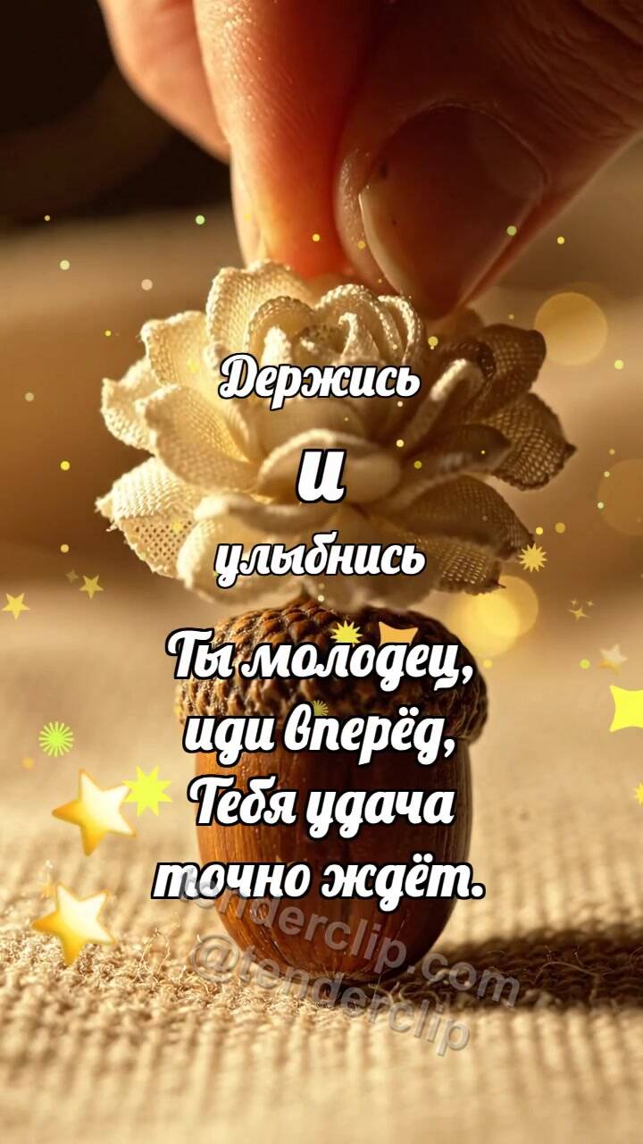 Анимационная открытка на тему Держись и улыбнись: Кремовая розетка венчает желудь