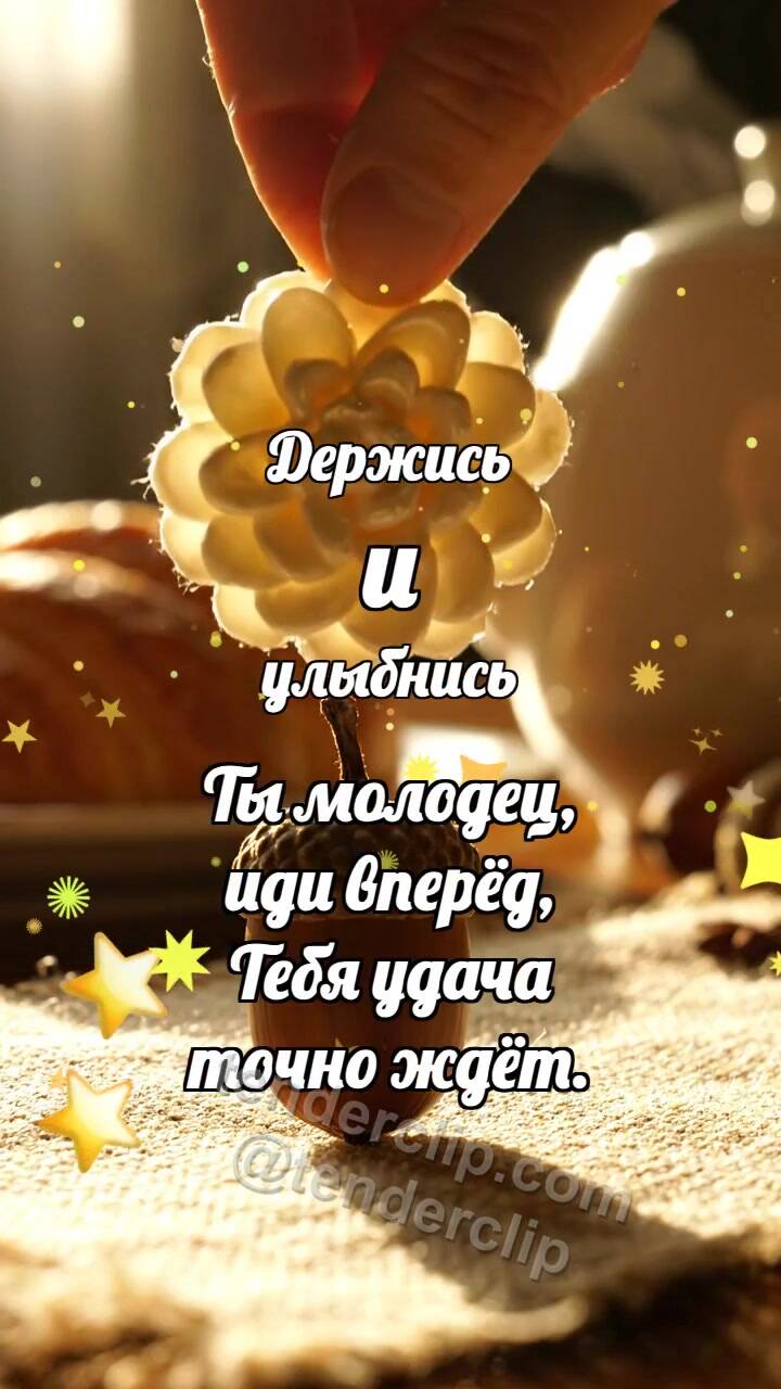 Анимационная открытка на тему Держись и улыбнись: Кремовая розетка венчает желудь