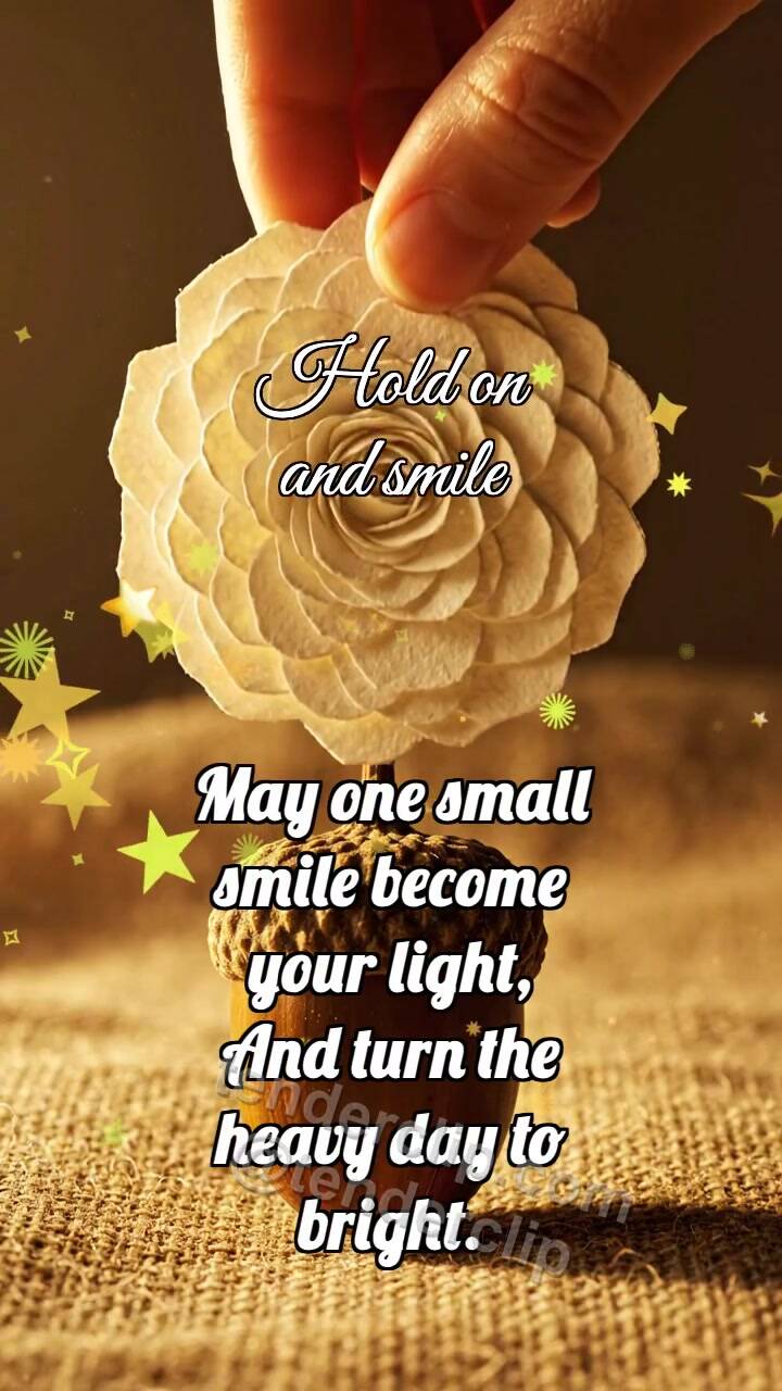 Animated greeting card about Hold on and smile: Cream Rosette Crowns Acorn
