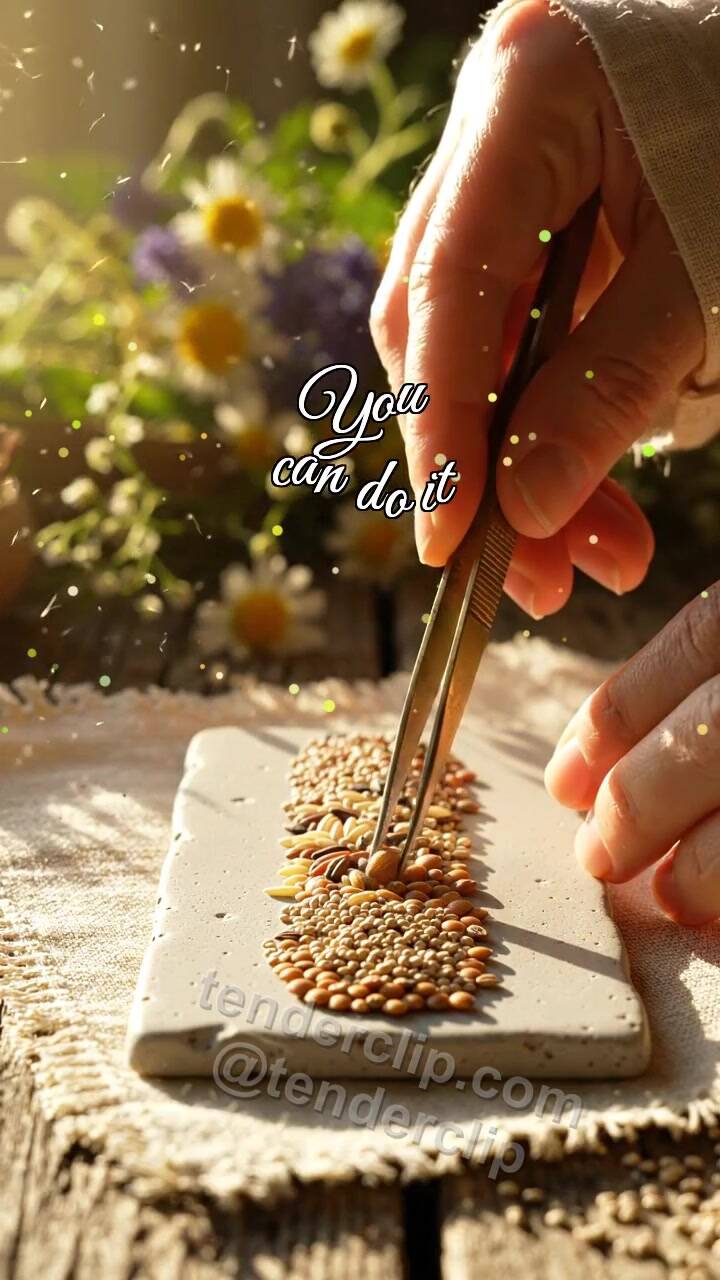 Animated greeting card about You can do it: Tweezers Choose Grain