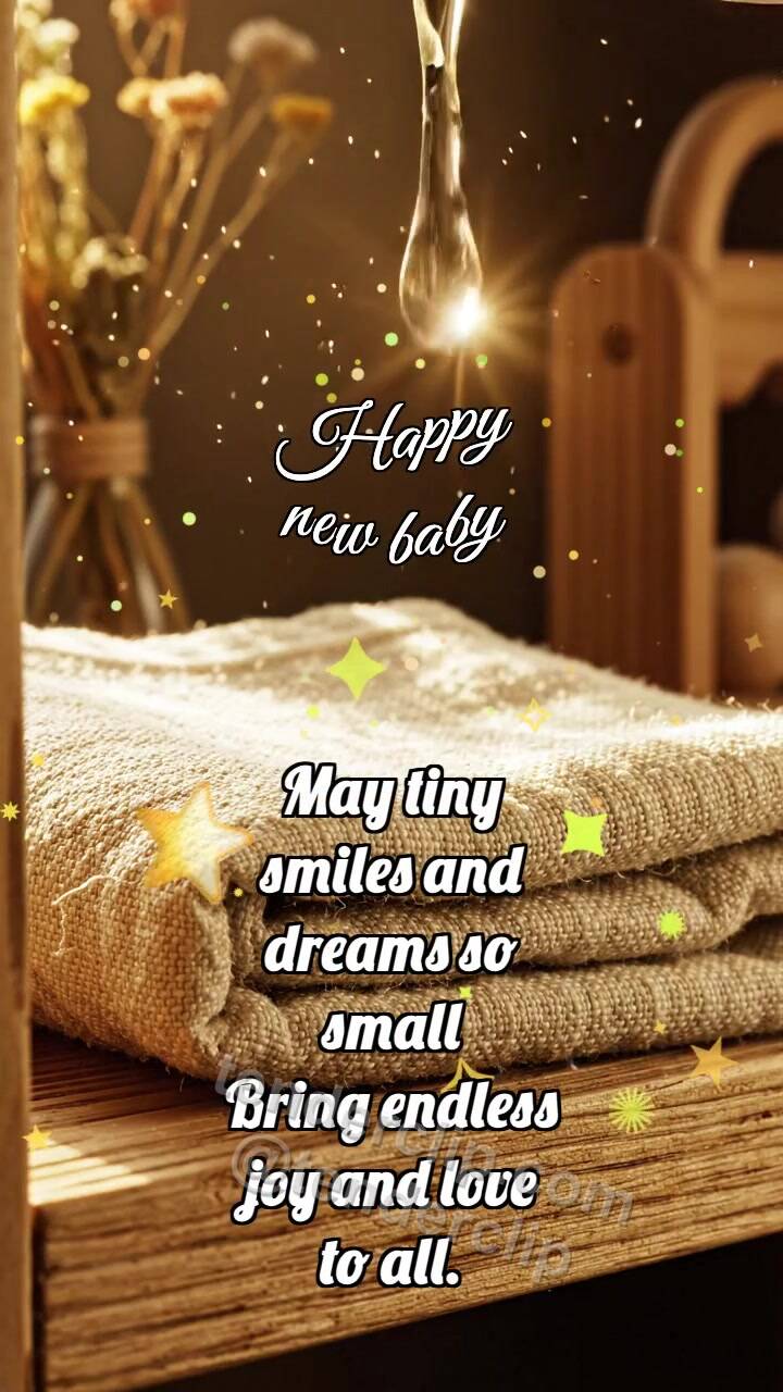 Animated greeting card about Happy new baby: Soft Towel Catches Drop