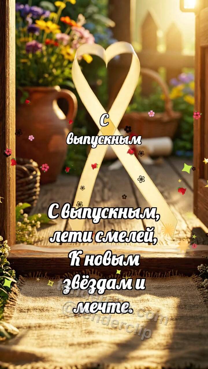Анимационная открытка на тему С выпускным: Порог поднимает ленточку