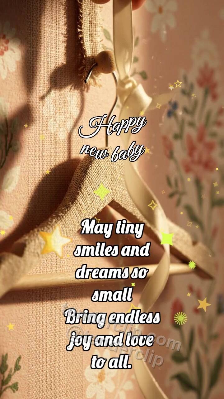 Animated greeting card about Happy new baby: Soft Hanger Welcomes Ribbon