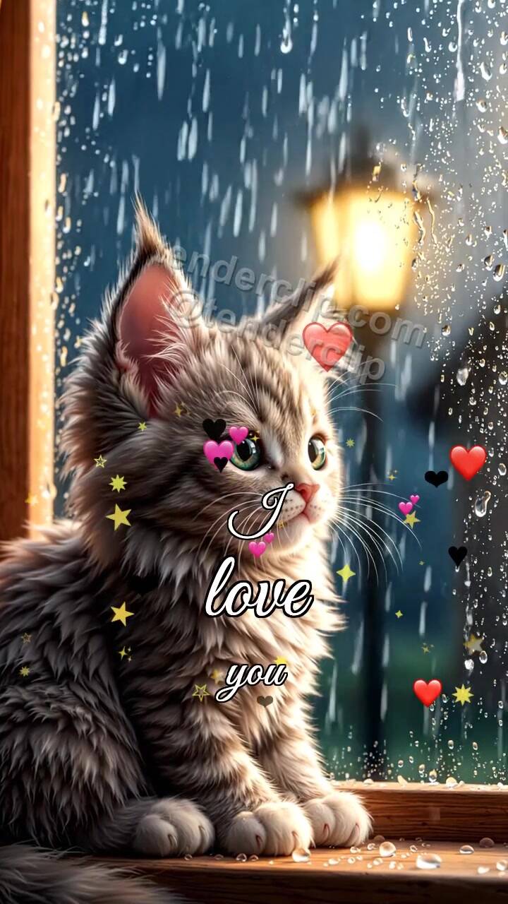Animated greeting card about I love you: Window Cat Waits
