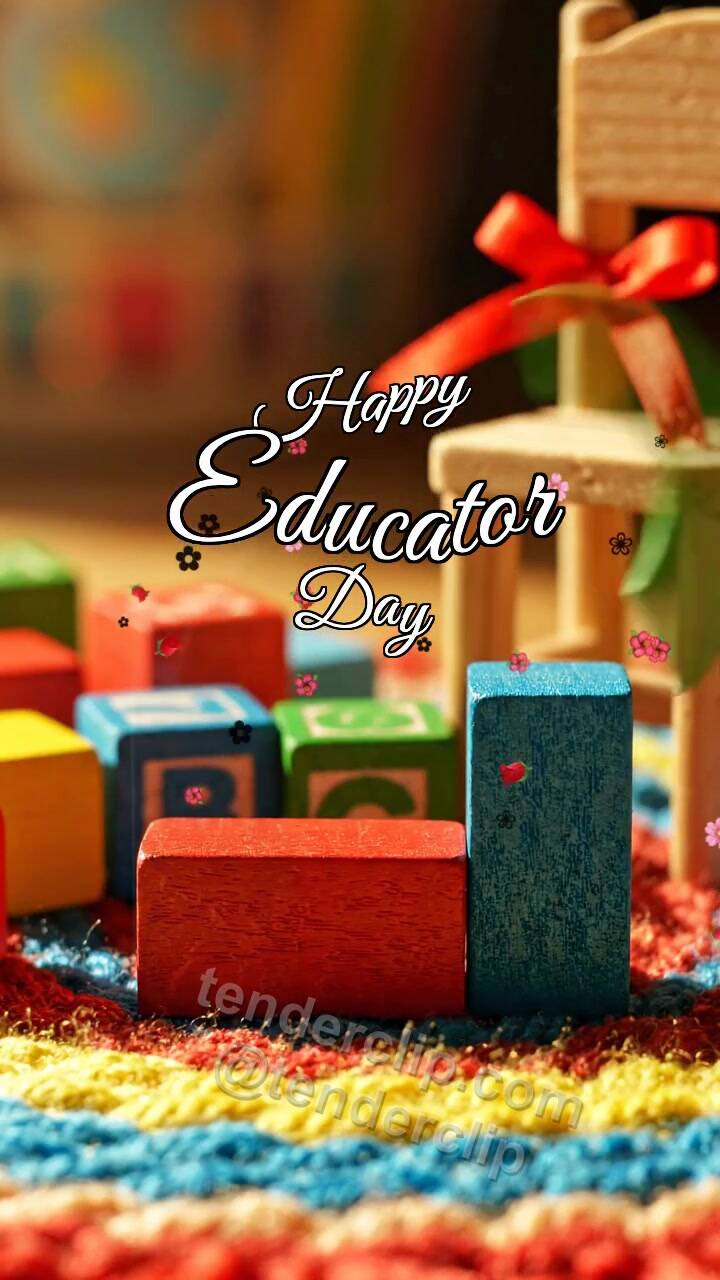 Animated greeting card about Happy Educator Day: Blocks Build Arch