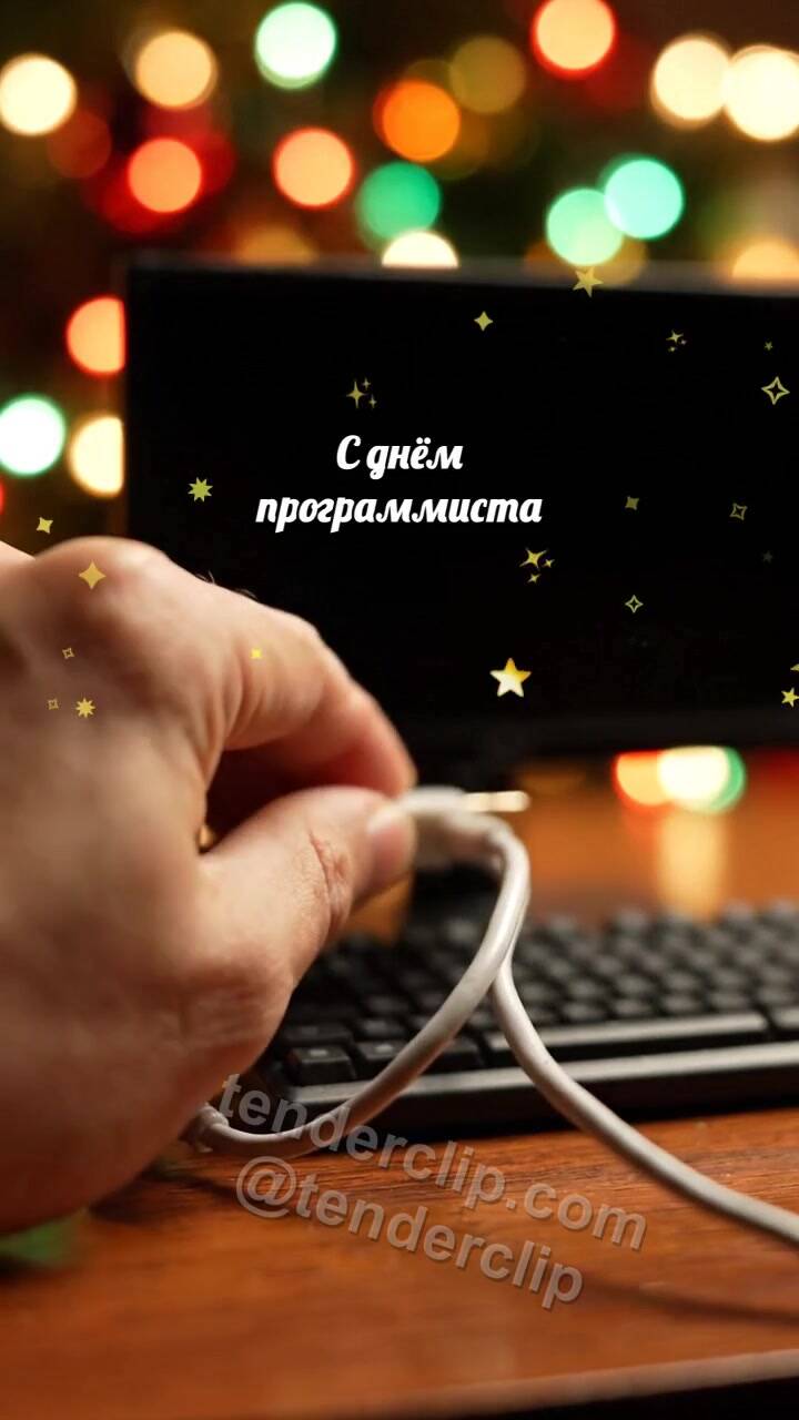 Анимационная открытка на тему С днём программиста: Кабель зажигает экран