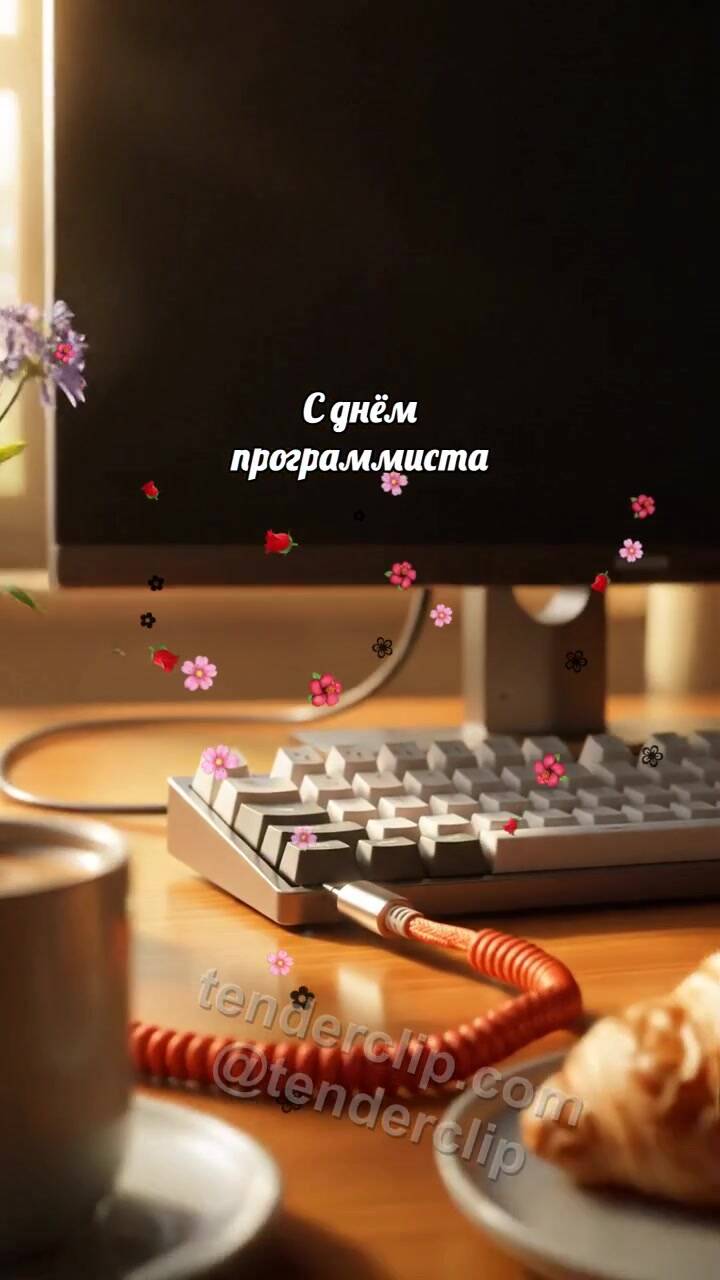 Анимационная открытка на тему С днём программиста: Кабель зажигает экран