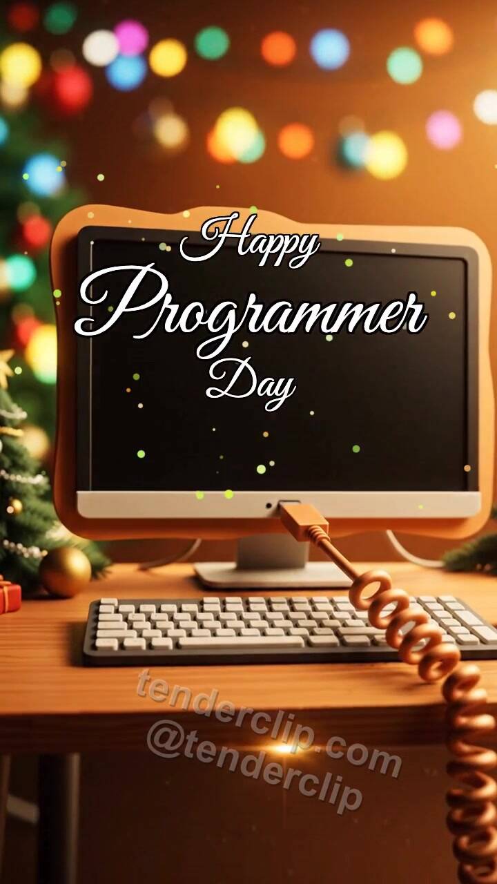 Animated greeting card about Happy Programmer Day: Cable Wakes Screen