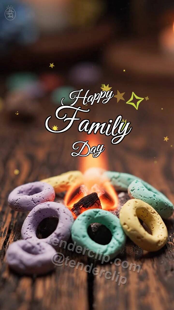Animated greeting card about Happy Family Day: Clay Rings Gather Hearth