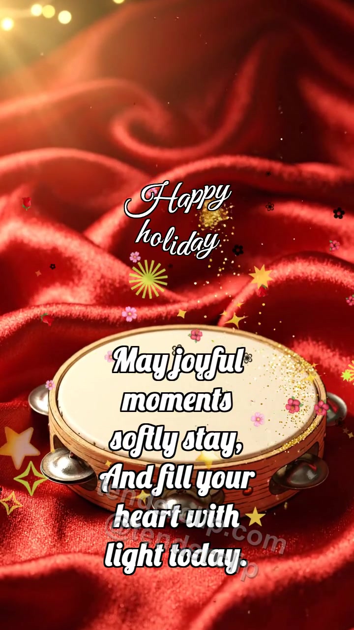 Animated greeting card about Happy holiday: Festive Tambourine Rocks Glitter