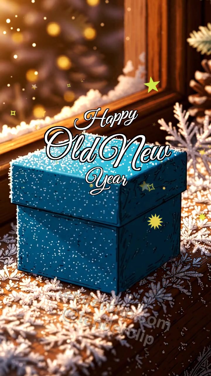 Animated greeting card about Happy Old New Year: January Box Hides Frost