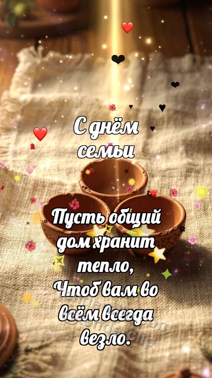 Анимационная открытка на тему С днём семьи: Терракотовые мисочки собираются