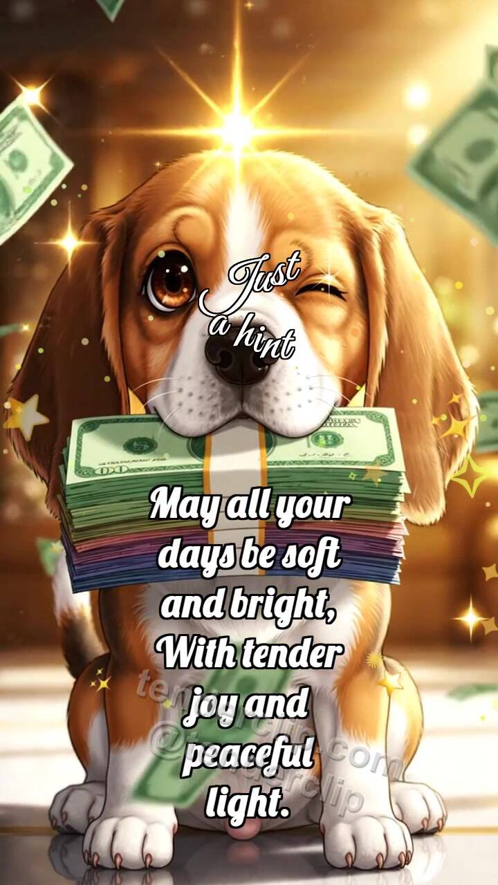 Animated greeting card about Just a hint: Puppy Holds Cash