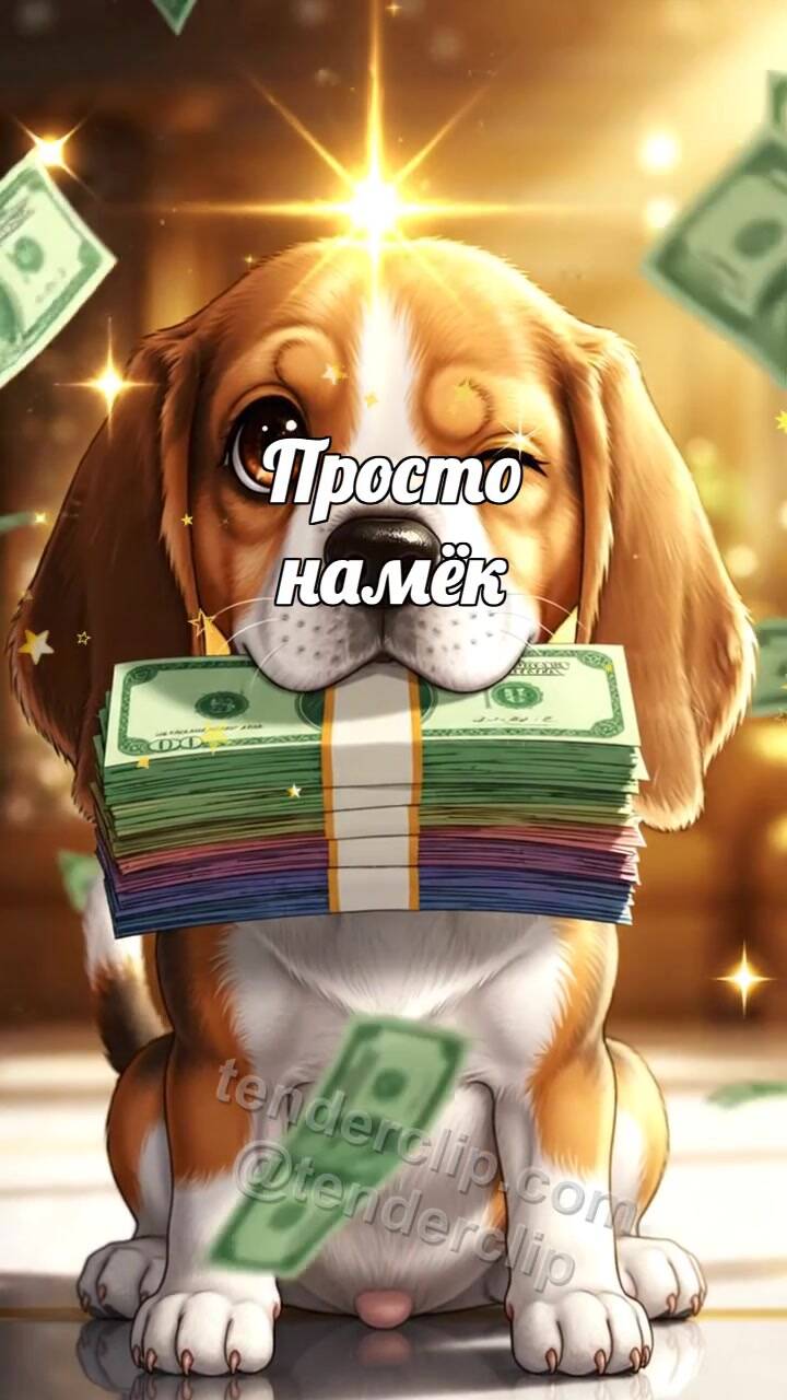 Анимационная открытка на тему Просто намёк: Щенок со стопкой денег
