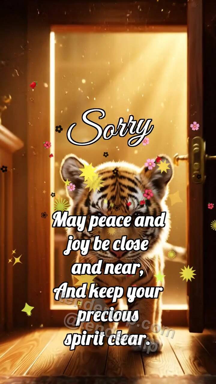 Animated greeting card about Sorry: Tiger Cub Opens Warm Door