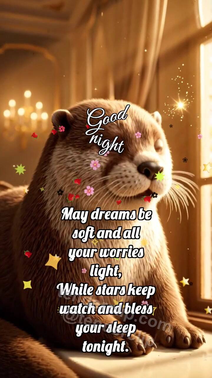 Animated greeting card about Good night: Otter By Warm Window