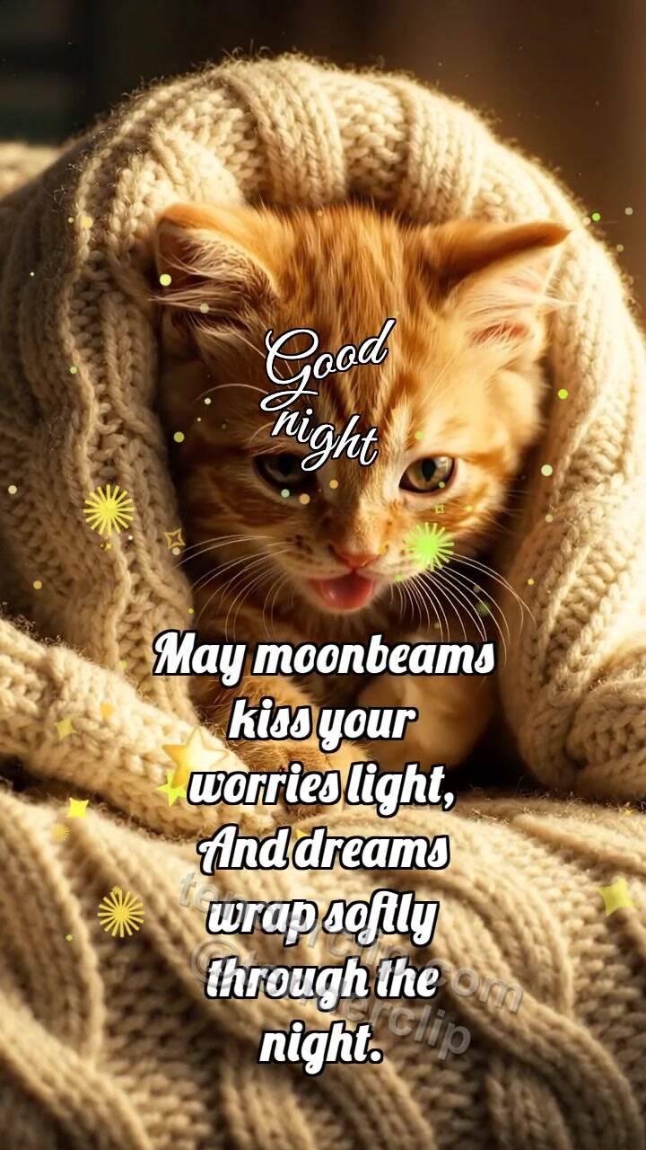 Animated greeting card about Good night: Kitten Under Blanket