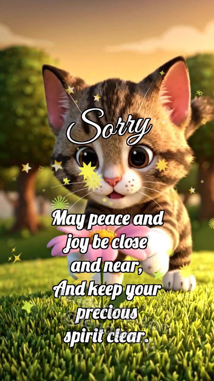 Animated greeting card about Sorry: Kitten Brings Flower