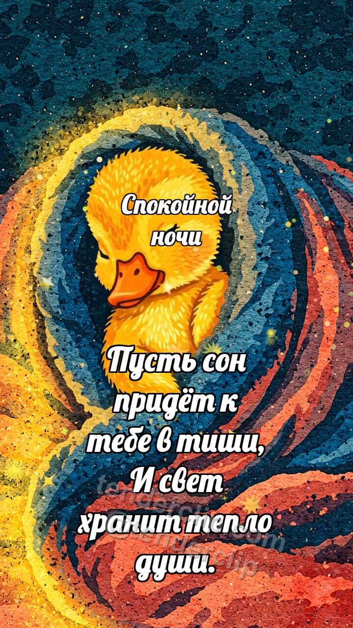 Анимационная открытка на тему Спокойной ночи: Утёнок под большим пледом