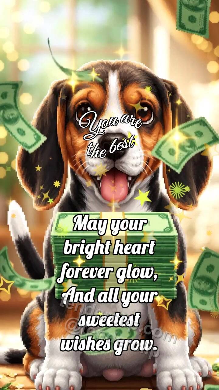 Animated greeting card about You are the best: Puppy Holds Cash