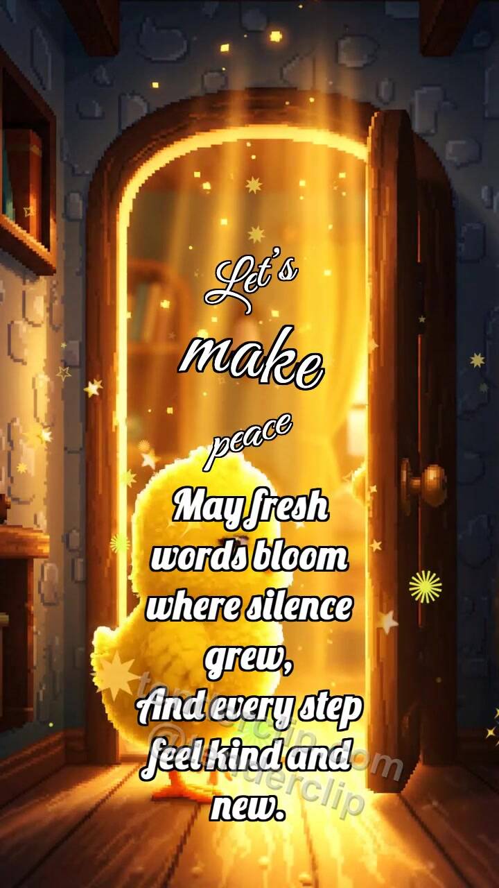 Animated greeting card about Let’s make peace: Chick Opens Warm Door